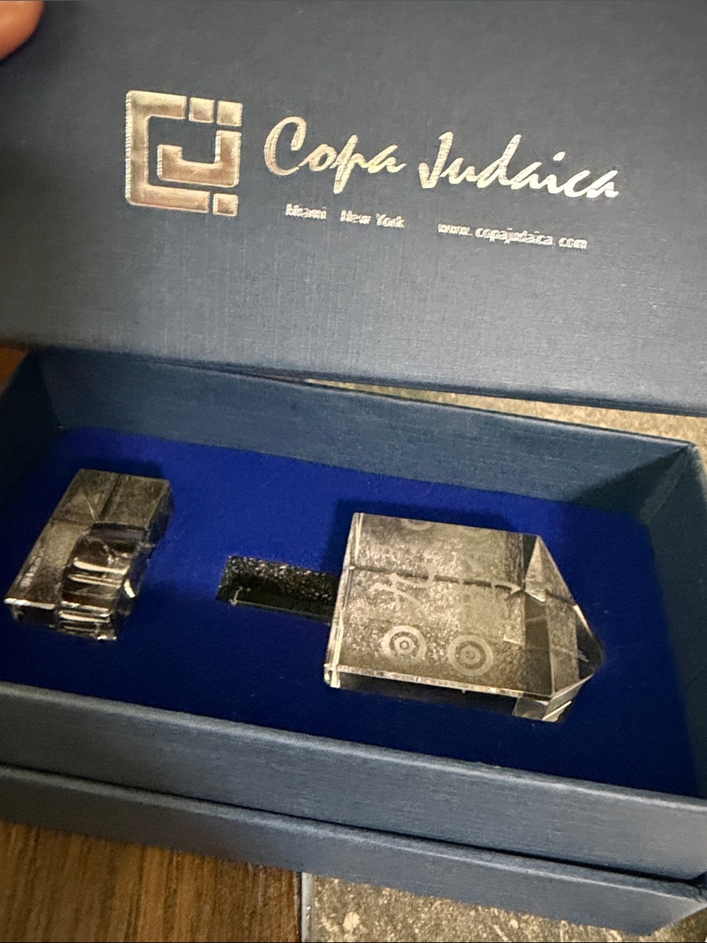 Crystal Mahjong Dreidel by Copa Judaica. 
Brand new in box. 4” high by 2” wide.